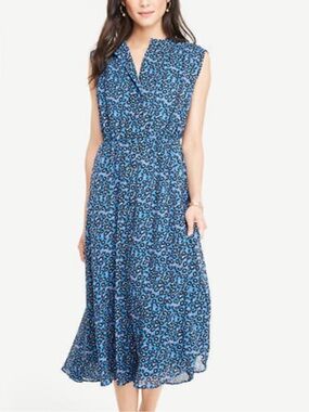Ann Taylor Blue Morning Glory Button Down Midi Shirtdress